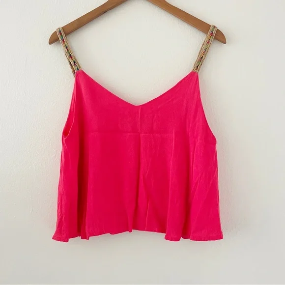 Blue Rain Pink Crop Top Tank Top With Multicolor Woven Straps - Picture 2 of 3